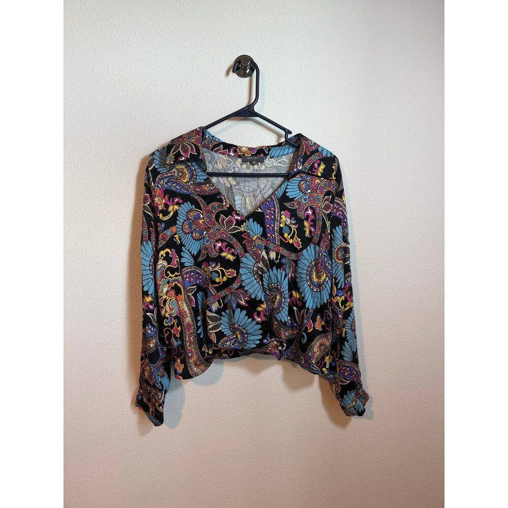 Haute Hippie Multicolor Paisley Asymmetrical Cropped V-Neck Blouse Women’s Med